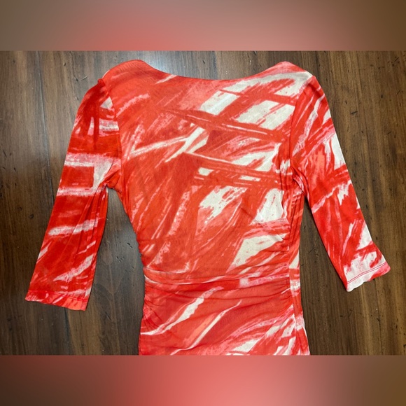 Kay Unger Dress Size 6 Red Tan Bodycon Wrap Front Lightweight Midi Designer EUC - Picture 6 of 15